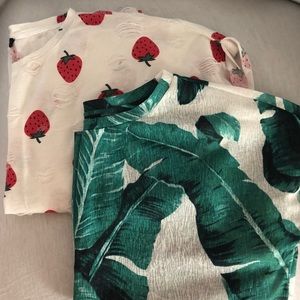 2 Blouses- strawberry print and banana leaf print